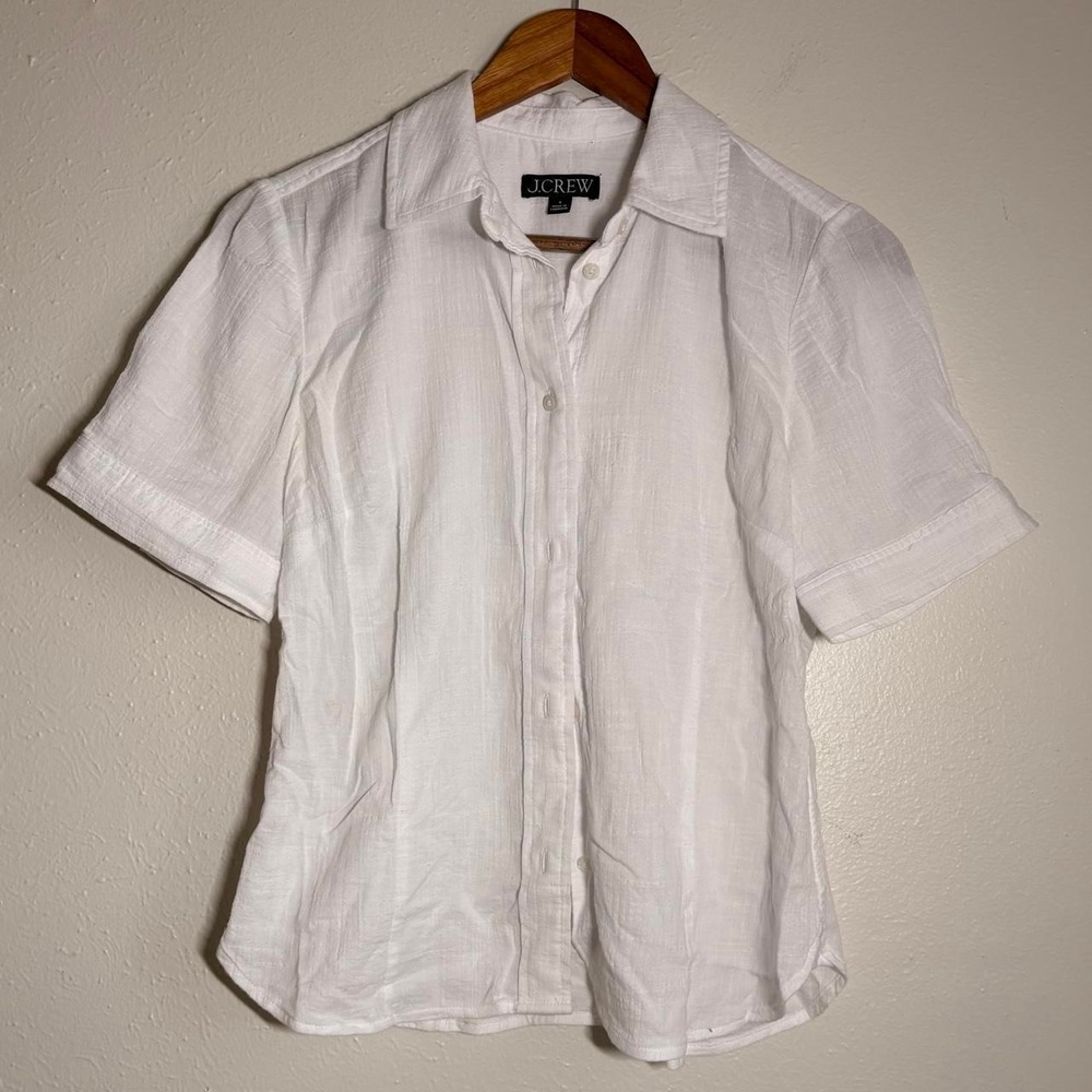 J. Crew SZ 4 Basic‎ White Gauze Button Up Minimal Light Airy Cotton Slim Fit